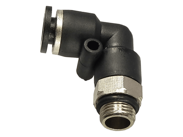 Winkel-Einschraubverschraubung mit Steckverbinder M5 - 4mm Winkel-Einschraubverschraubung mit Steckverbinder M5 - 4mm